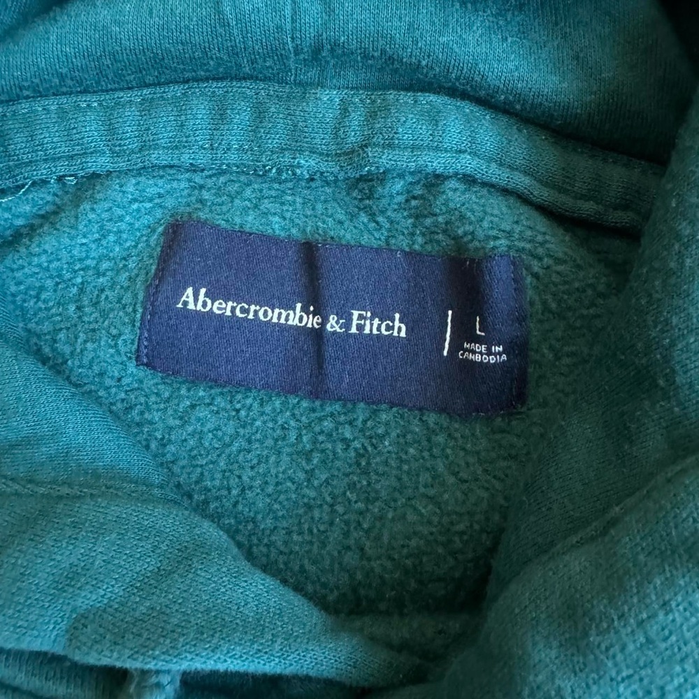 Mens Dark Green/ White Abercrombie & Fitch Pullover Hoodie Sweater Size Large - Picture 7 of 7